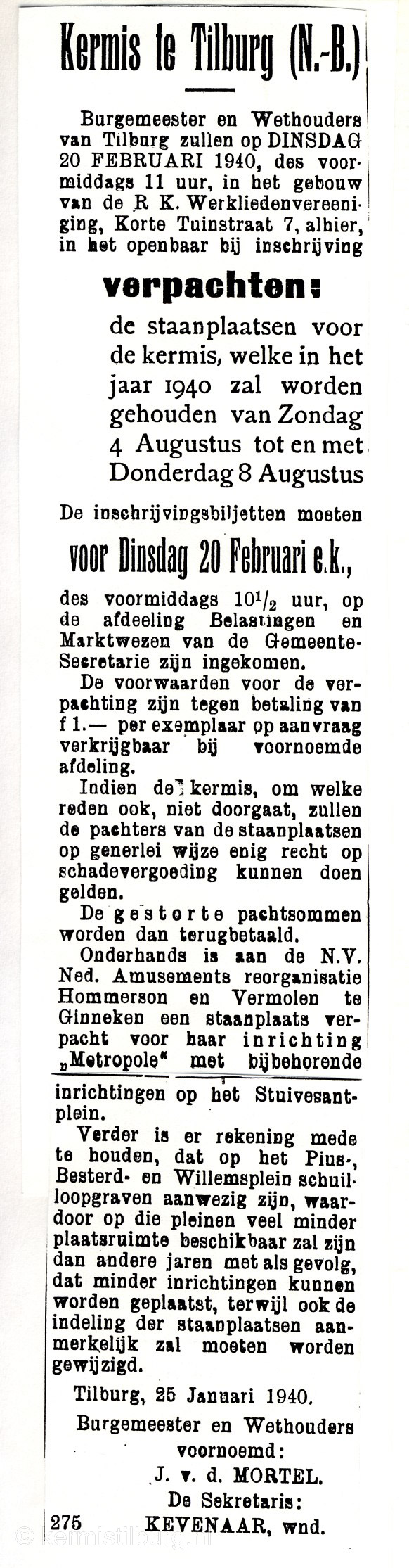 1940, Kermis, Tilburg, Tilburgse kermis, krant